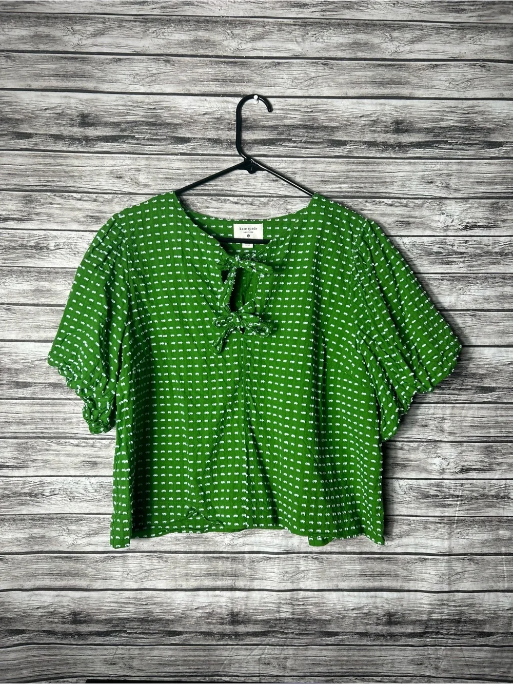 kate spade Green Tie-Front Short Sleeve Blouse XL